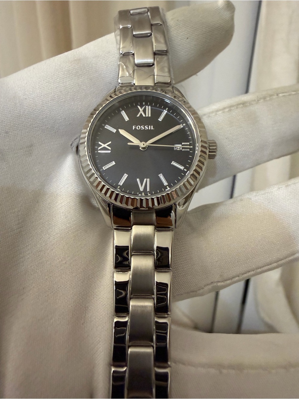 Fossil Rye BQ3637 Women's Stainless Steel Watch Black Dial 30mm Date NWT